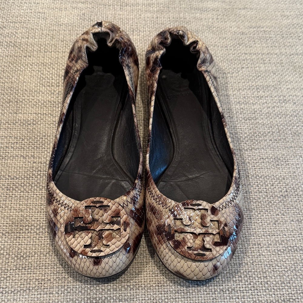 Tory Burch Snakeskin Pattern Flats - Brown and Cream